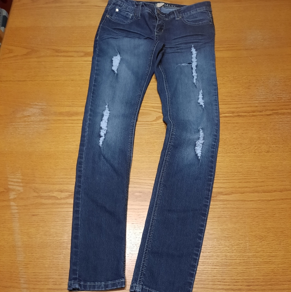 Blue Asphalt Dark Wash Distressed Skinny Jeans